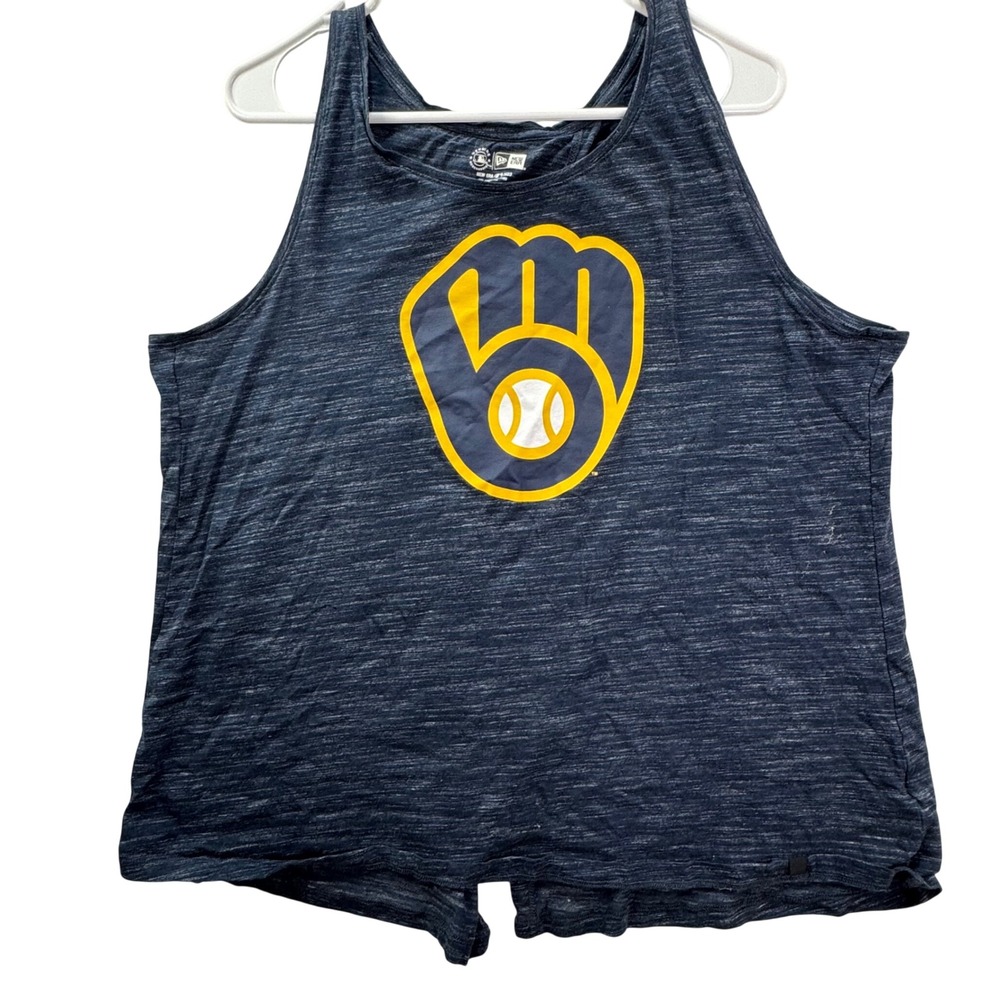 New Era Milwaukee Brewers Tank Top Women 2XL Navy Blue Open Back MLB Fan Gear